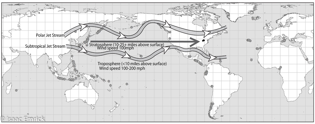 Upper Atmosphere Wind Patterns, Significant Volcanoes